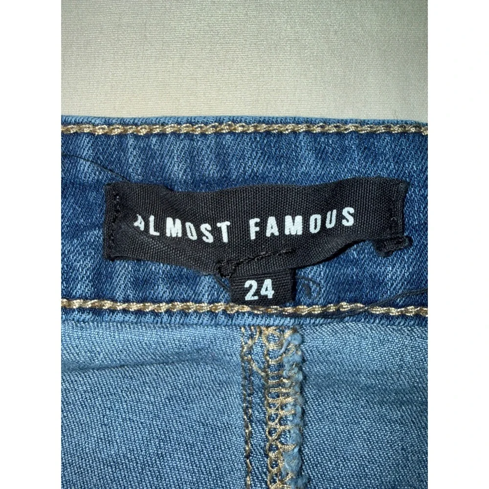 Almost Famous Denim Mini Skirt Womens Plus Size 24 Blue Button‎ Front Raw Hem
